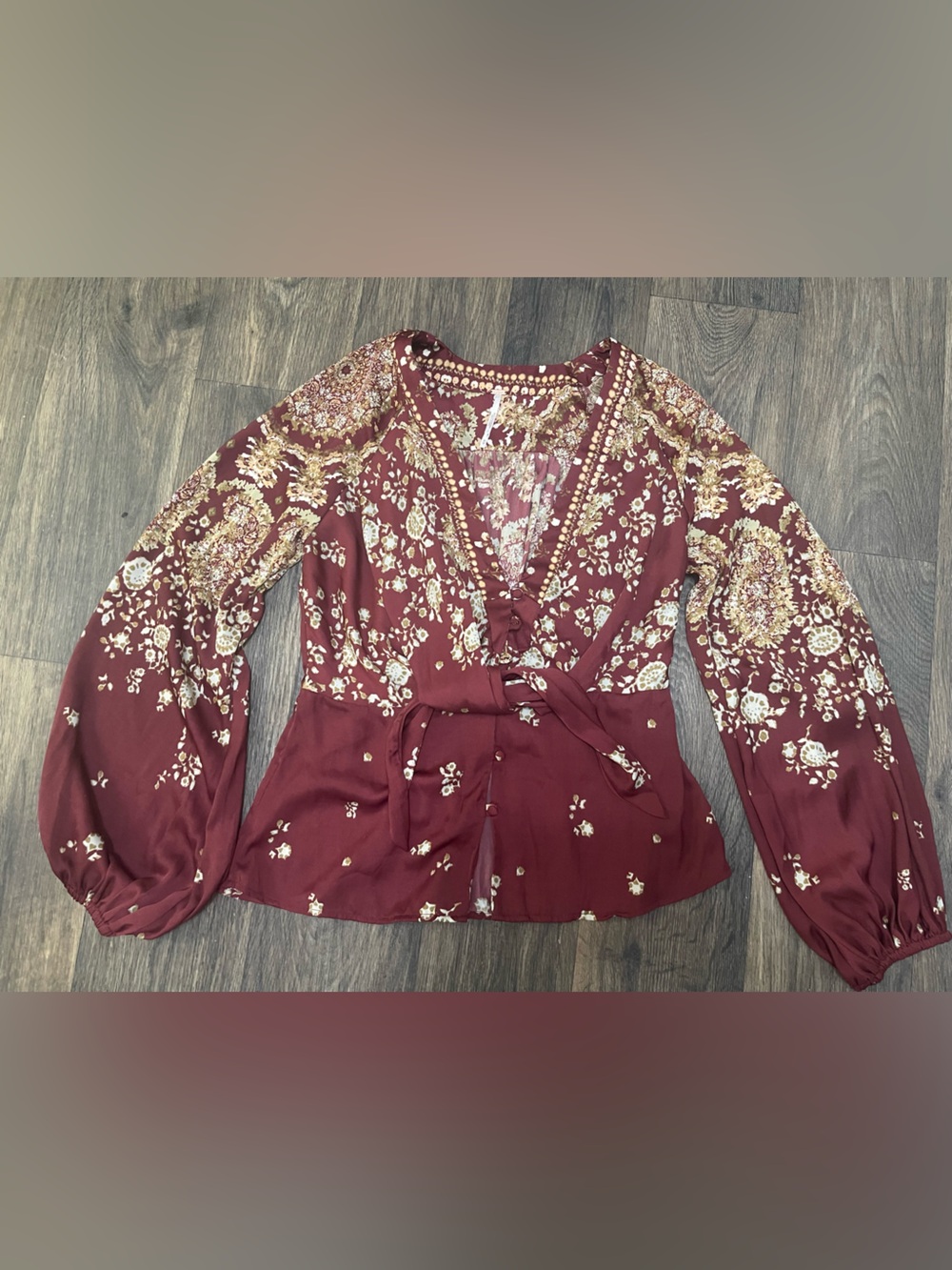 Free People Boho Floral Tie Front Blouse